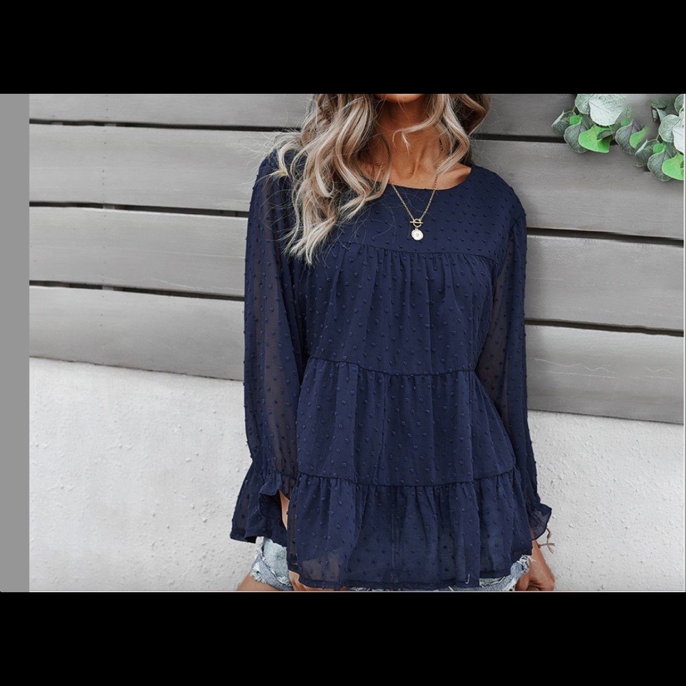 Swiss Dot Ruffled Peplum Top. - Picture 4 of 5